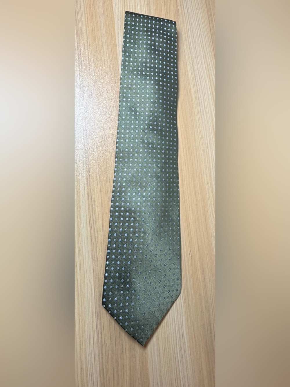 DKNY Men's Olive Green Tie with Subtle Dot Motif